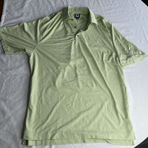 FOOTJOY GOLF Polo Shirt Sz L POLYESTER SPANDEX Green Striped Hammock BeachResort
